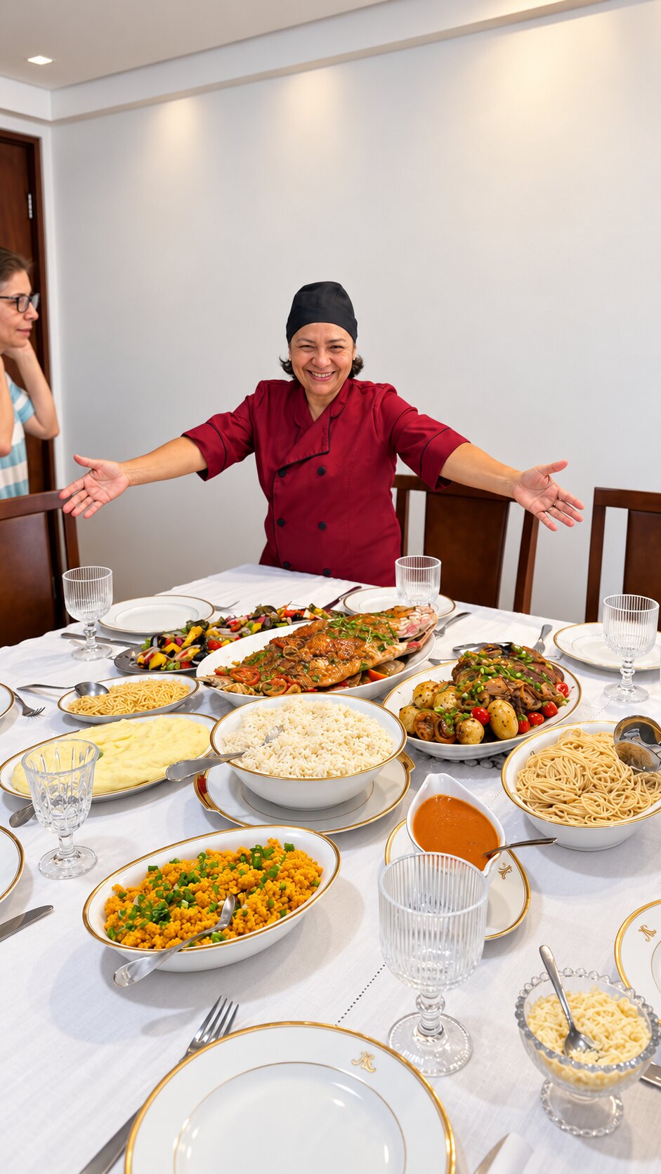 Tânia Brito recebendo à mesa